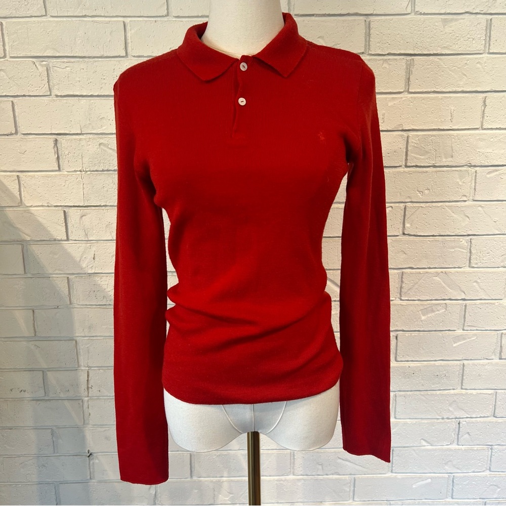 Vintage Ralph Lauren Sport 100% Merino Wool Red Polo Sweater Womens M